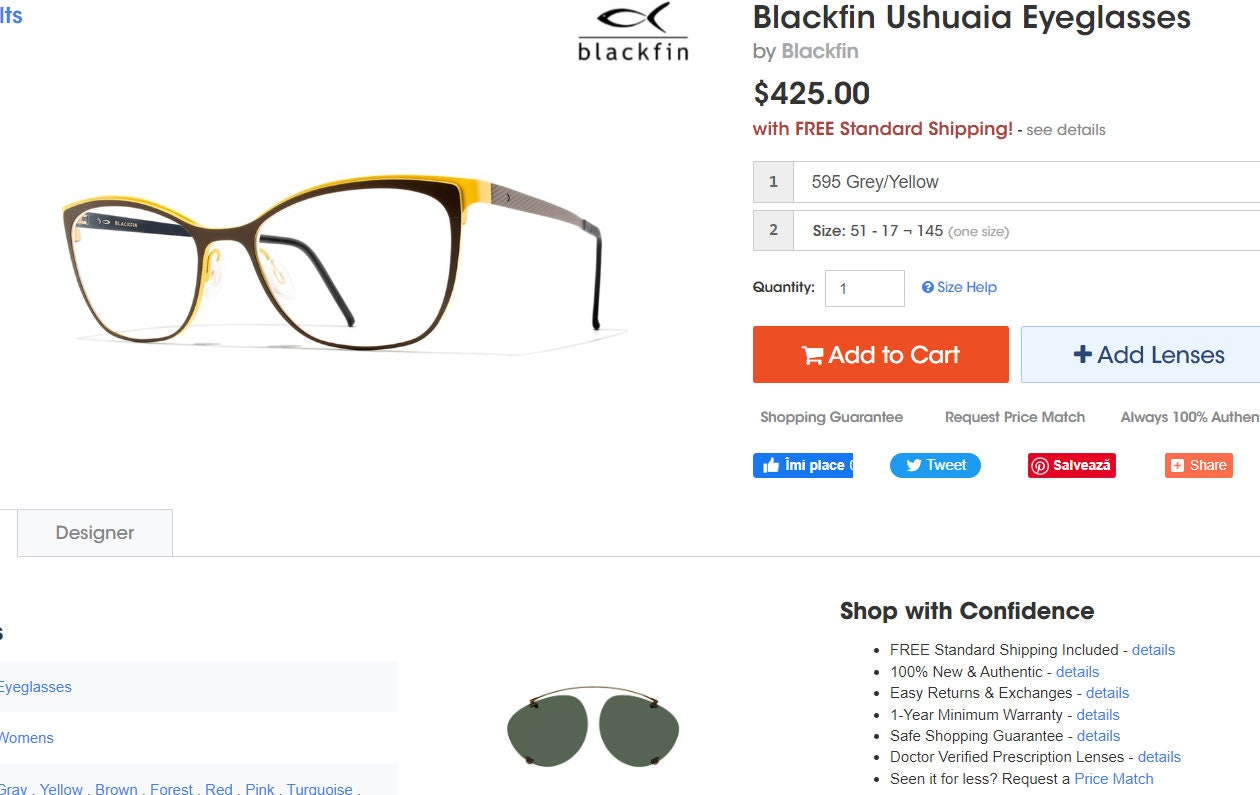 Blackfin Cat Eye Eyeglasses, Pure Titanium Frame, Italy