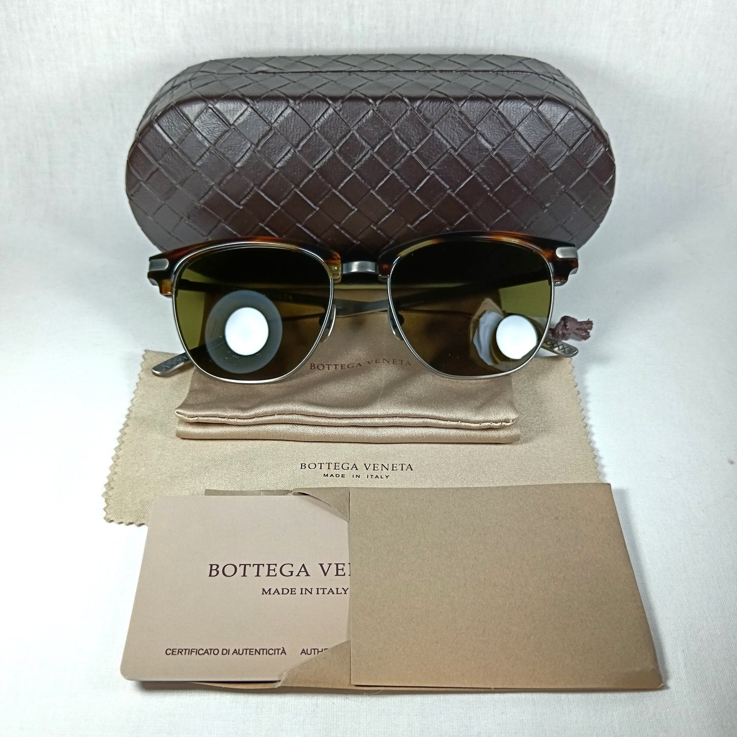 Bottega Veneta, luxury sunglasses, Club Master, Titanium, tortoise, New Old Stock, hyper vintage, rare
