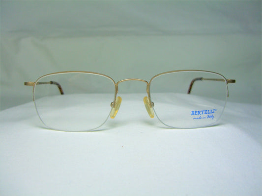 Bertelli, eyeglasses, Titanium, half rim, Gold plated, oval, square, frames, NOS, hyper vintage, rare